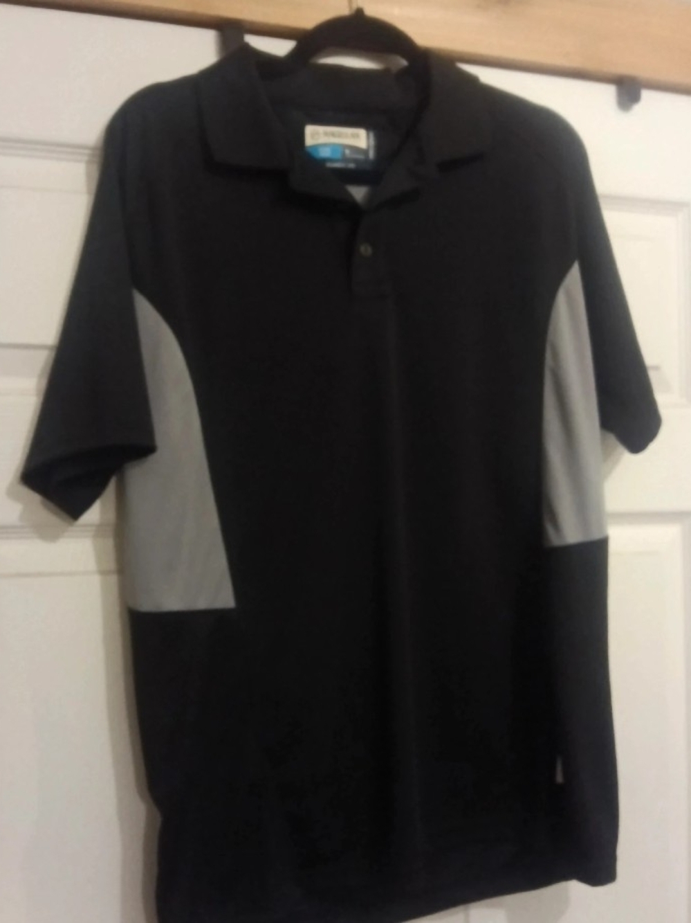 Magellan Outdoors Black Polo with Light Gray Accent Panels